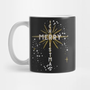 Merry Christmas Cross and Star Silver Letters on Black Mug